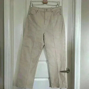 LOFT Pintucked High Rise Straight Jeans in Popcorn